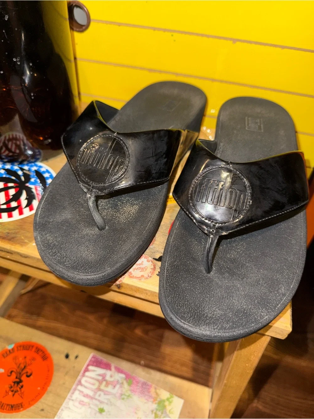 Fitflop Black Patent Leather Thong Sandals